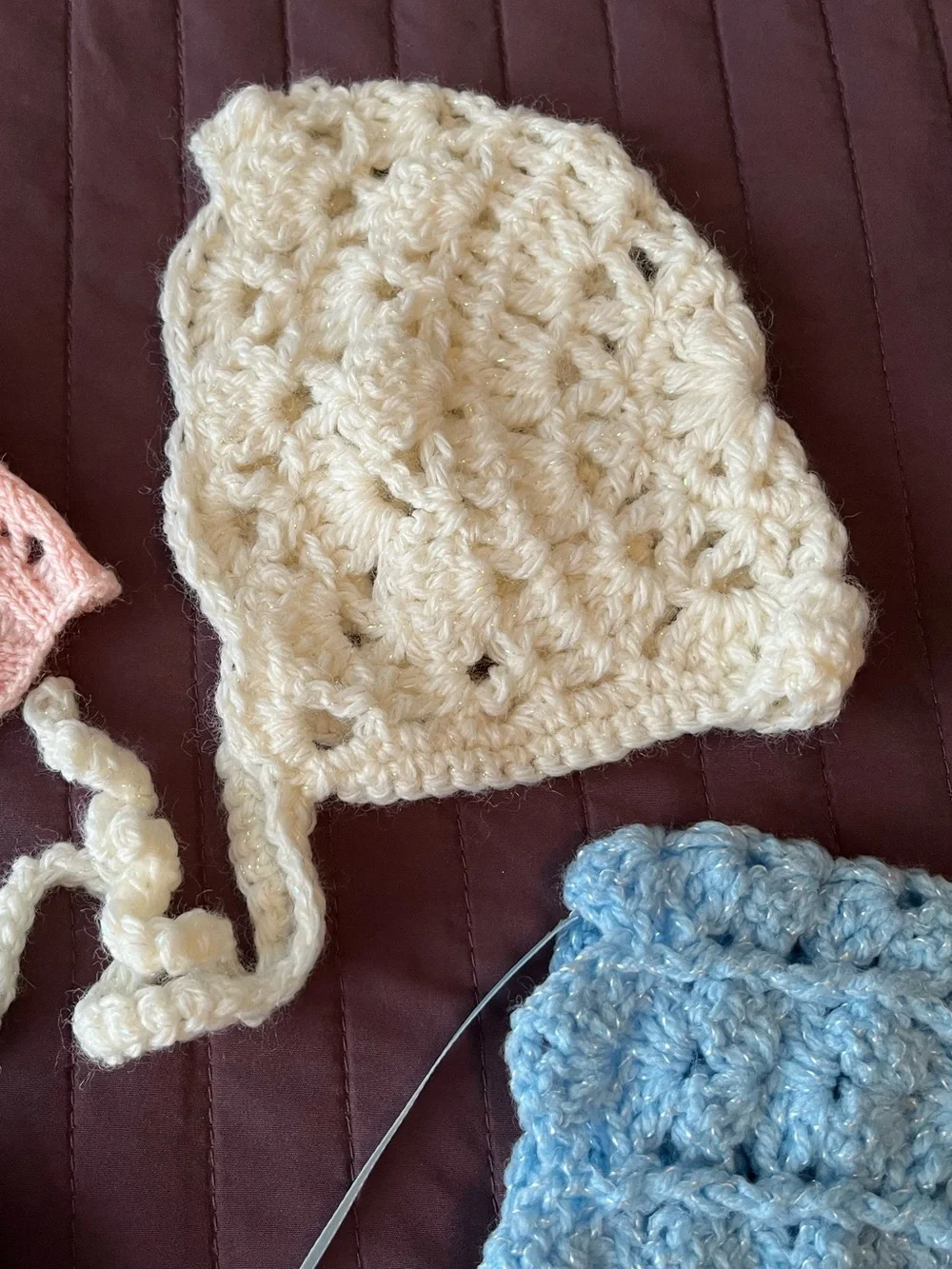 Handmade Crochet Baby Bonnets Set Of 4 Vintage Newborn Hats